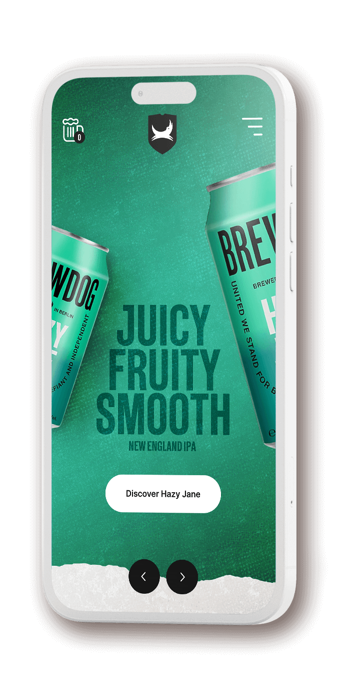 mock up of smartphone displaying brewdog website hazy jane section